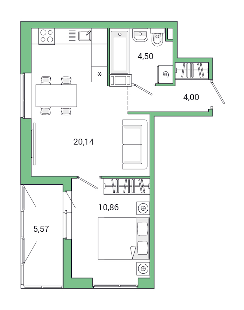 1-комнатная квартира 45.07 м², 6/10 эт., ЖК «Jaanila Drive»